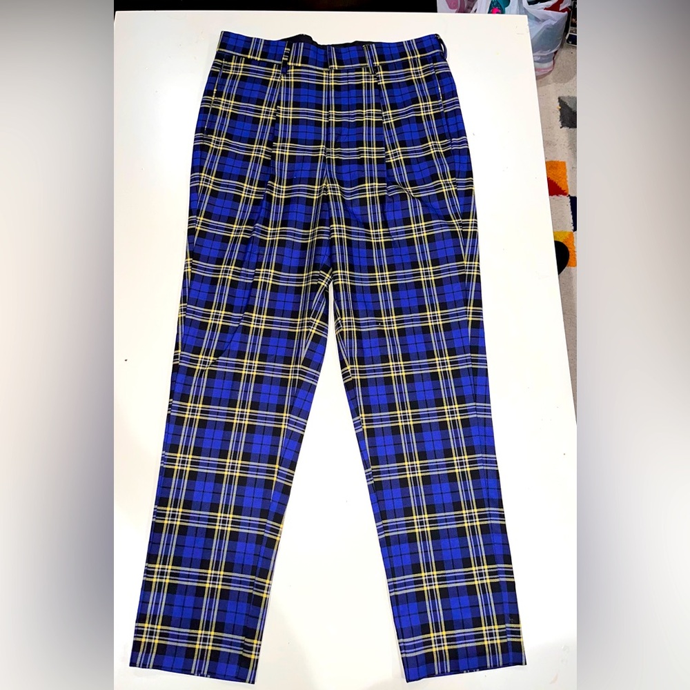 Blue and Yellow Plaid Men's Pants